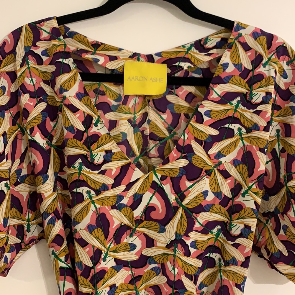 Aaron Ashe Firefly Print Silk Mini Dress size S